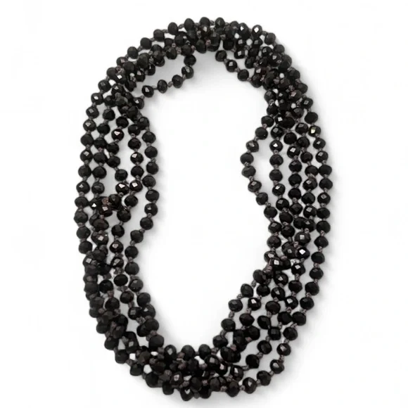 Natasha Long Black Beaded Statement Necklace - Picture 4 of 6